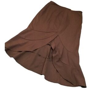 Polli Says Brown Ruffle Hem Midi Skirt Women's Size 8 Tiered Skirt